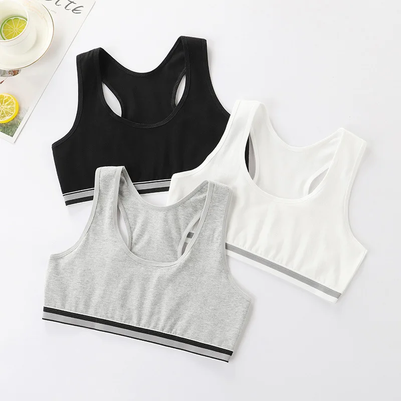 3pcs Girl Cotton Bras Children Puberty No Steel Ring Underwear Kids Sport Vest Teenage Camisoles Middle High School Students Bra