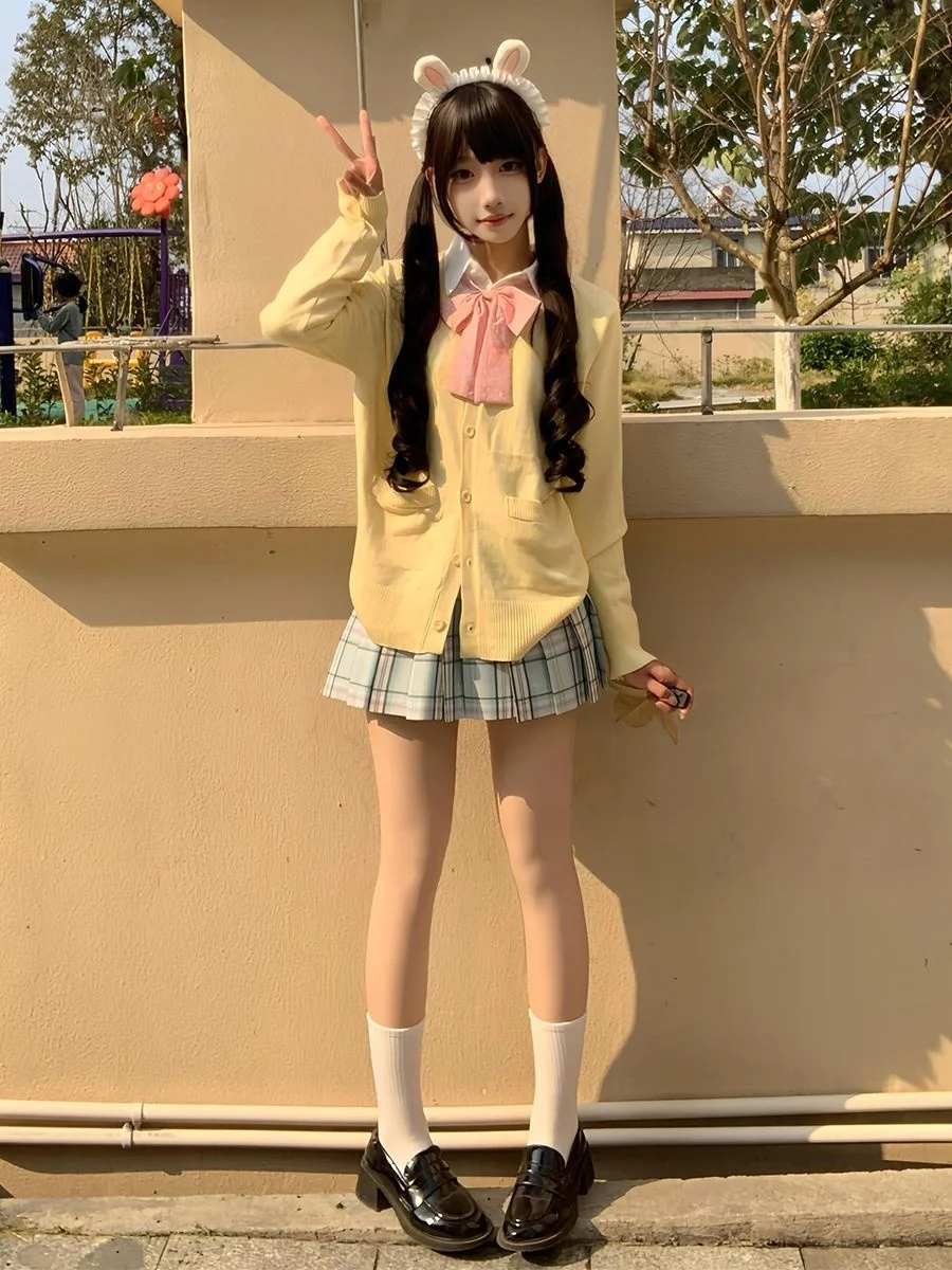 

Оригинальный японский вязаный свитер Sle JK orm Long Sve, женский модный комплект с клетчатой юбкой, осенне-зимний наряд