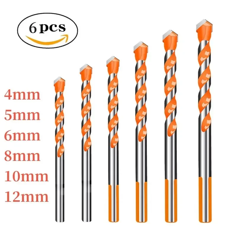 6PCS Multifunctional Triangle Drill Bit Diamond Drill Set Ceramic Tile Concrete Brick Wood Glass Punching Hole Saw Metal Dril