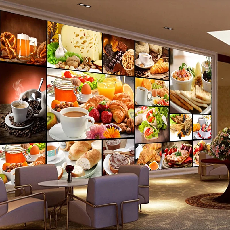 Custom Mural Wallpaper European Style Bread Baking Milk Tea Dessert Shop Cafe Backdrop Decor Poster Photo Wallpaper For Walls 3D