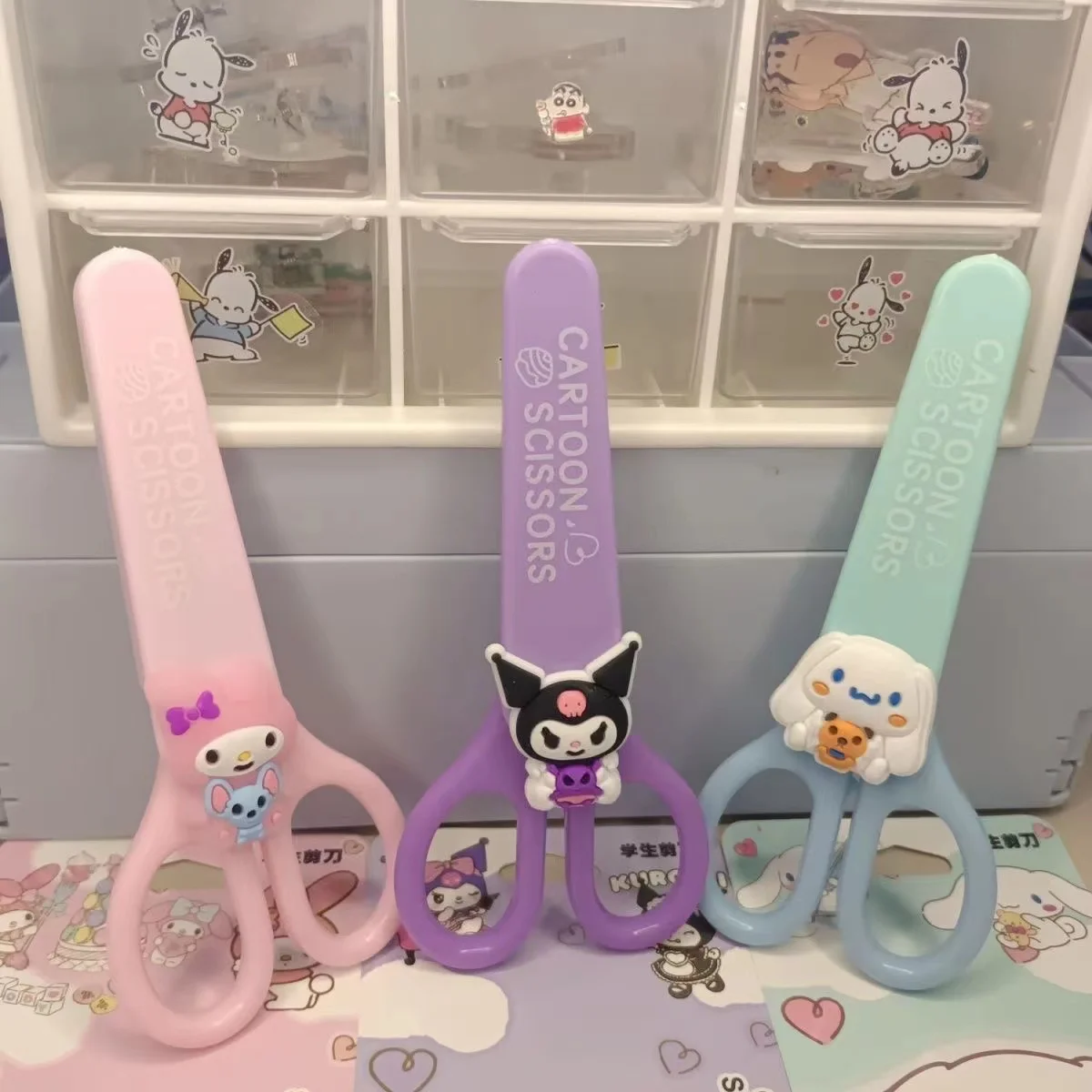 Sanrio Kuromi Cinnamoroll Melody Hand Made Scissors Kawaii Children Safety Silicone Shell Kid Stationery School Supplies Gift