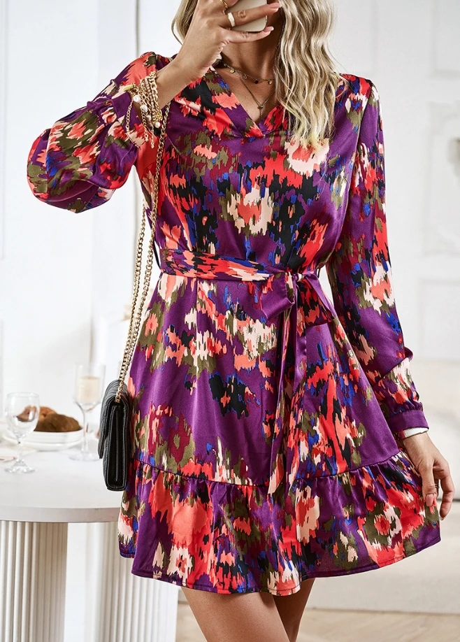 Fashion Summer Dresses 2024 Elegant Temperament Printed Long Sleeved Shirt Dress Seaside Vacation Style Dress