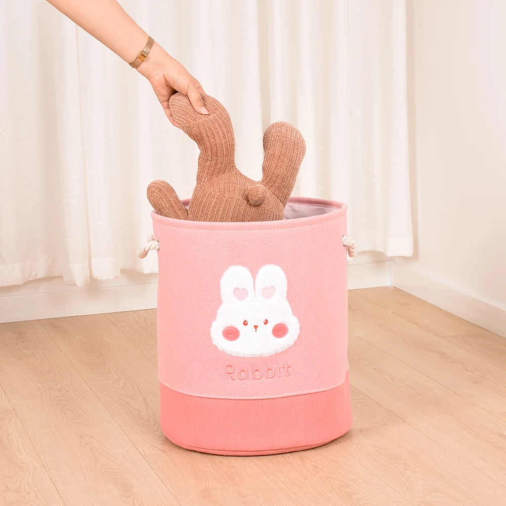 Pink Cartoon Rabbit Laundry Basket Large Capacity Storage Basket Folding Fabric Nursery Hamper for Girls Bedroom Toys Organizer