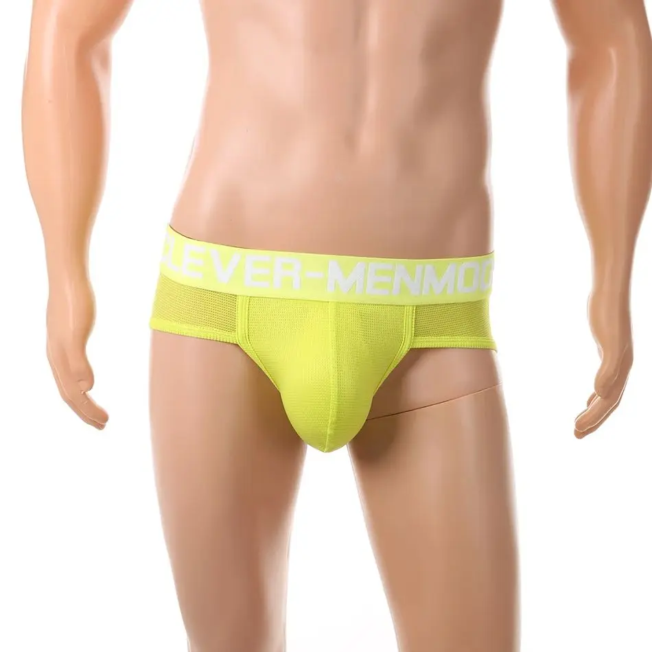 

CLEVER-MENMODE Mens Mesh Briefs Wide Waist Breathable Underwear Gym Sports Bluge Pouch Underpants Comfortable Panties Sportswear
