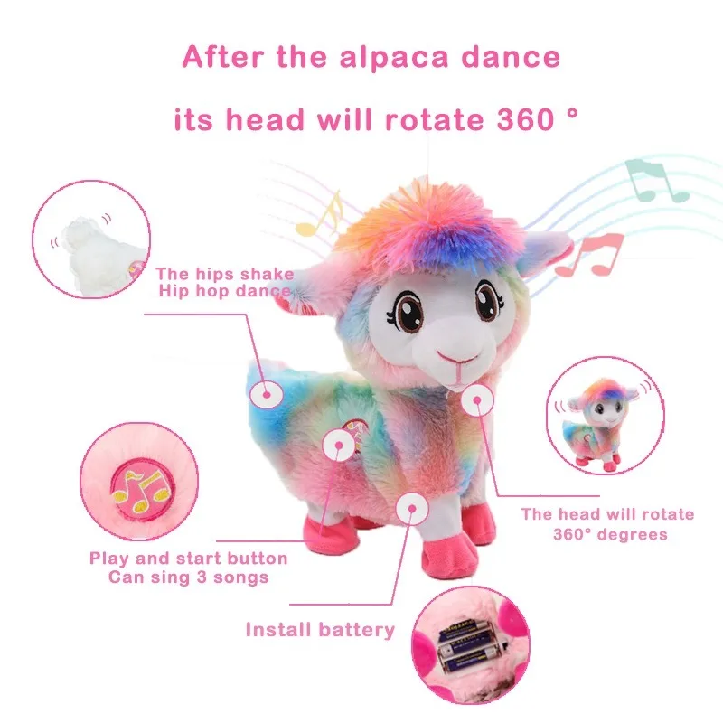 Juguetes eléctricos de peluche para bebés, muñeca de Alpacas Musical, juguete divertido para mascotas, Boppi vivo, el botín, Llama de Shakin, agitar cabezas, bailar y Singsing