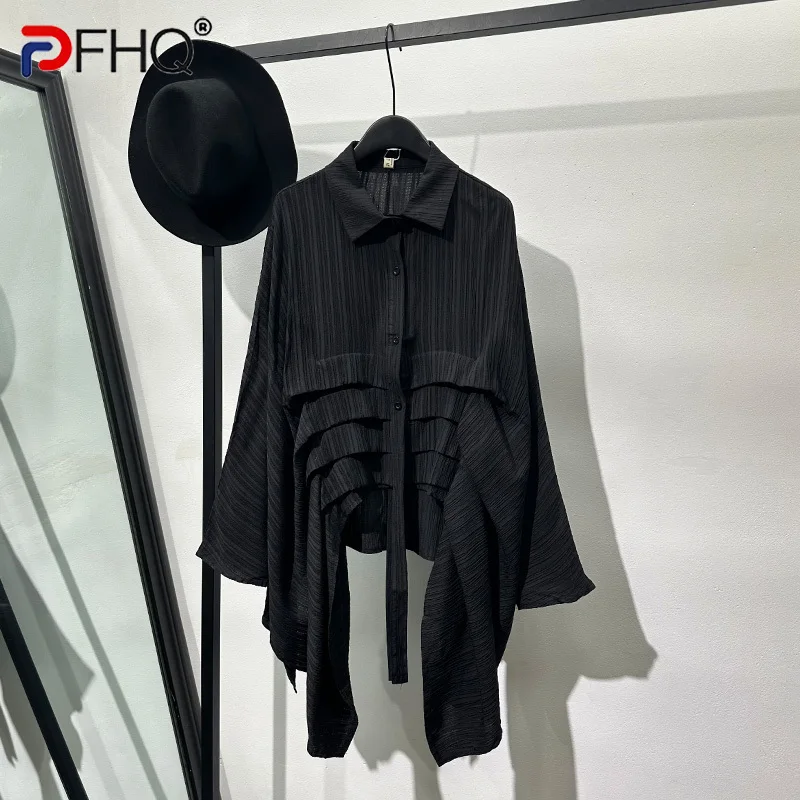 

PFHQ Men's Irregular Single Breasted Shirts Summer Creativity Advanced Turn-down Collar Loose Fitting High Street Tops 21Z4372