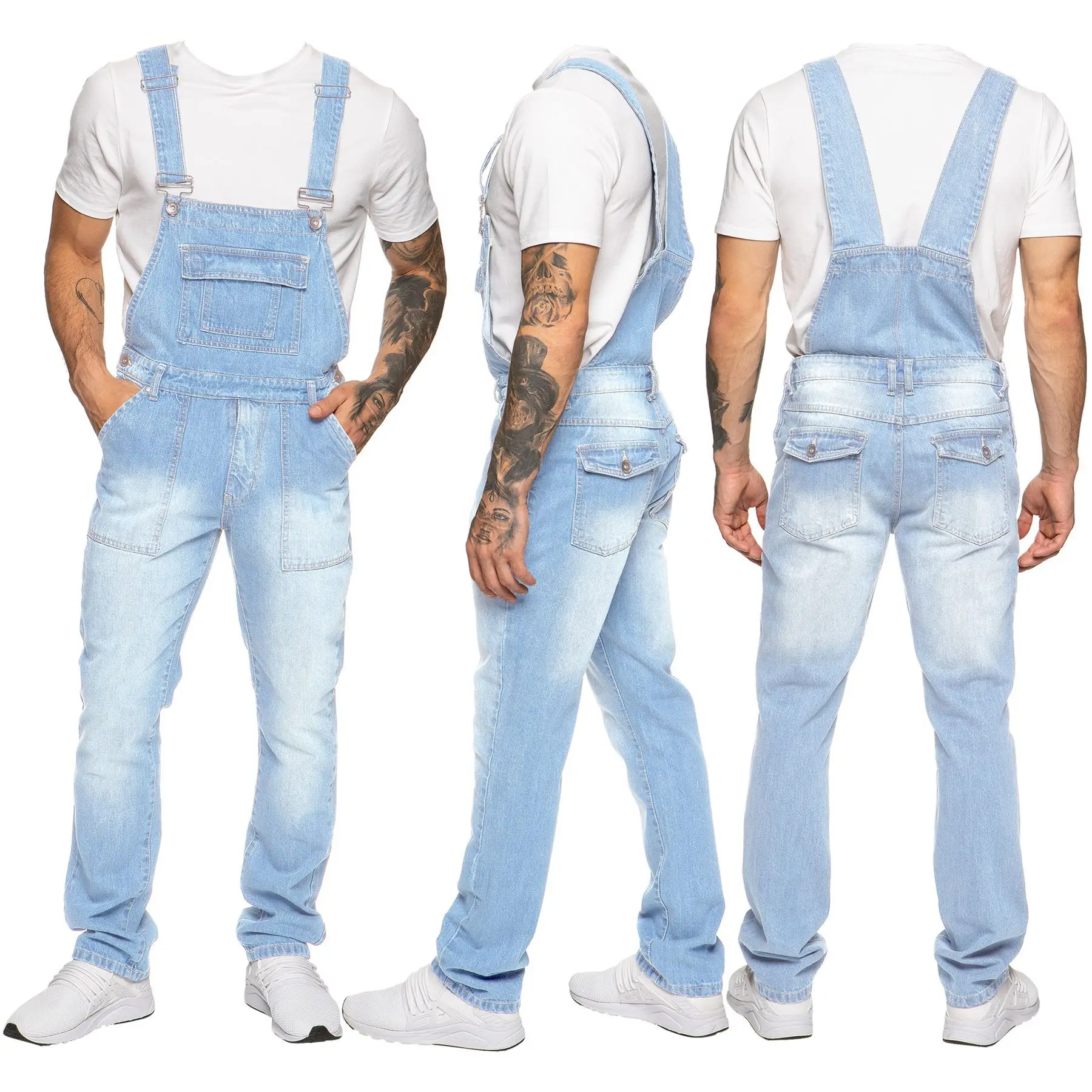 Overalls Men's Casual Multi-Bag Elastic Slim-fit Pants Men's Denim Overalls