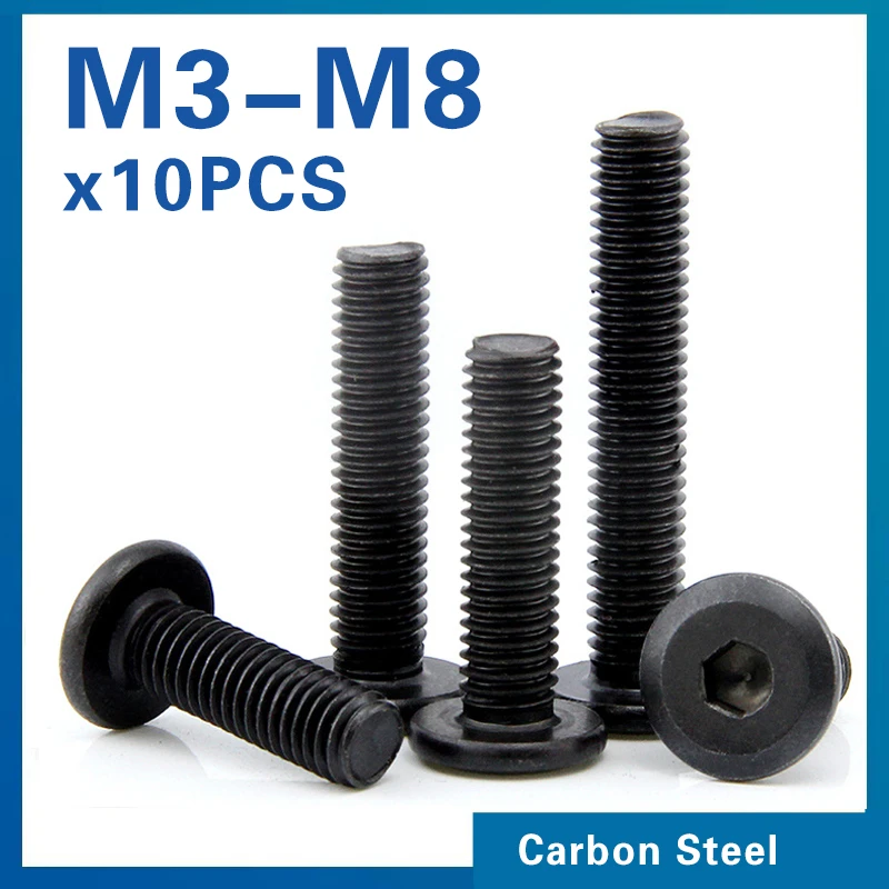 10 teile/los M3 M4 M5 M6 M8 Schwarz Carbon Stahl CM Große Flache Hex Innensechskant Allen Schraube Möbel Schraube stecker Joint Bolzen – Detail 2
