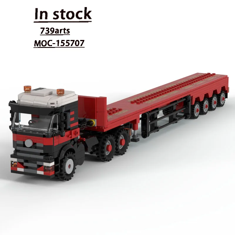 

MOC-155707 New 6x4 Semi-Trailer Tractor Four-Axle Flatbed Truck Building Block Model 739 Pieces Boys Children's Birthday Toy