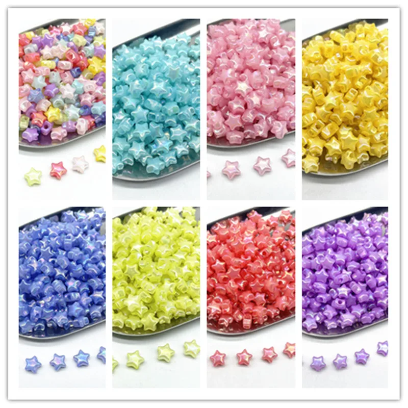 50pcs 10mm AB Colourful Five-pointed Star Acrylic Loose Spacer Beads for Jewelry Making DIY Handmade Accessories