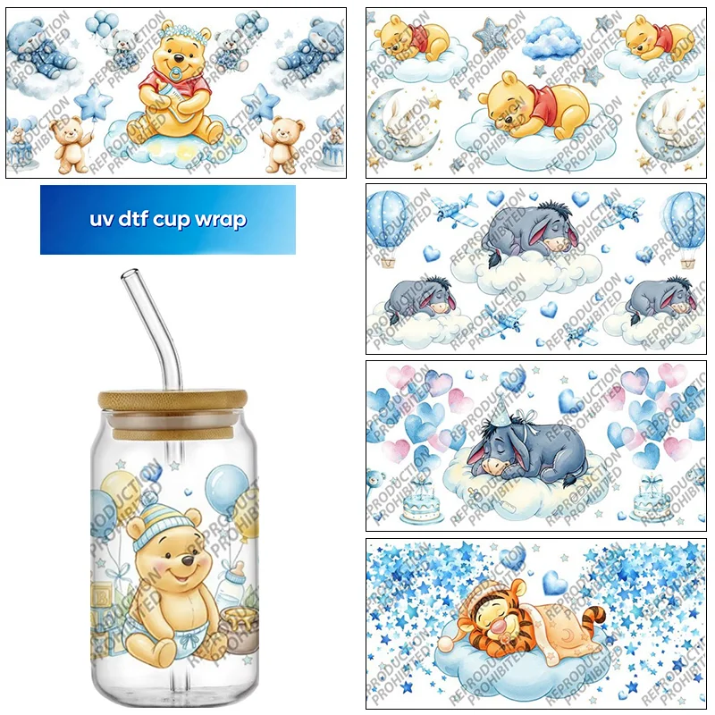 popular cartoon Bear 16oz UV DTF Cups Wrap Transfer Sticker Personalize DIY Sticker Hybrid Design home decoration