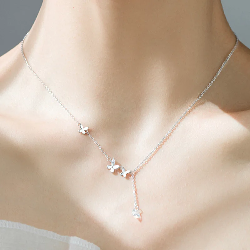 925 Sterling Silver Butterfly Pendant Necklace for Women • Minimalist Clavicle Chain • O-Link Design • Electroplated Finish • De