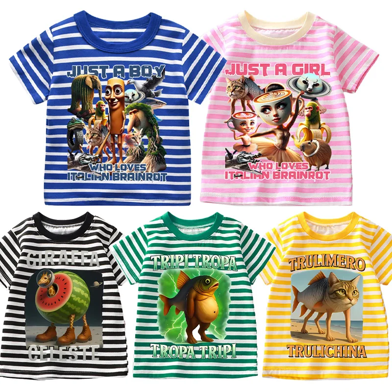 

Tralalero Tralala Kids T-shirt Italian Brainrot Tungtung Sahur Tees Boys Girls Summer Short Sleeve Tops Children Clothes Gift