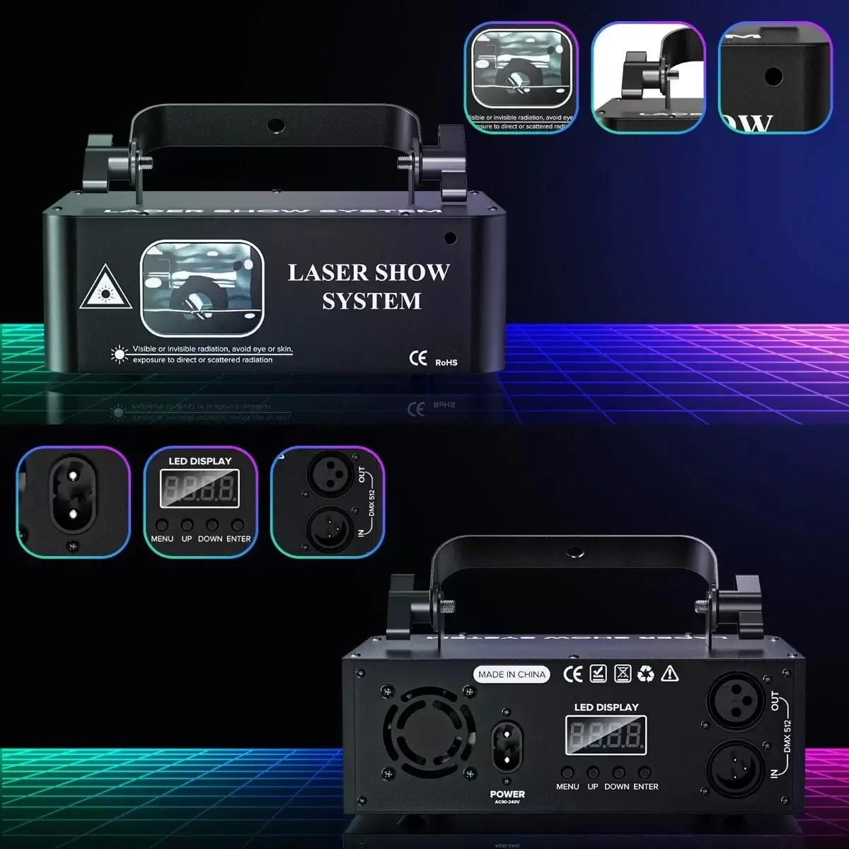 Luces de escenario profesionales para DJ DMX512, haz láser RGB, iluminación de discoteca de alta cantidad activada por sonido para eventos, conciertos y espectáculos