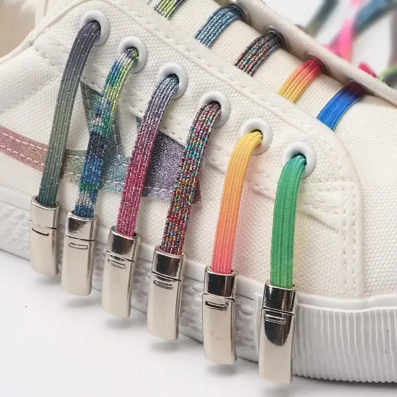 Colorful Elastic Shoelaces Sneakers No Tie Shoe laces Rainbow Magnetic Lock Shoelace Kids Adult Laces for Shoes Rubber Bands