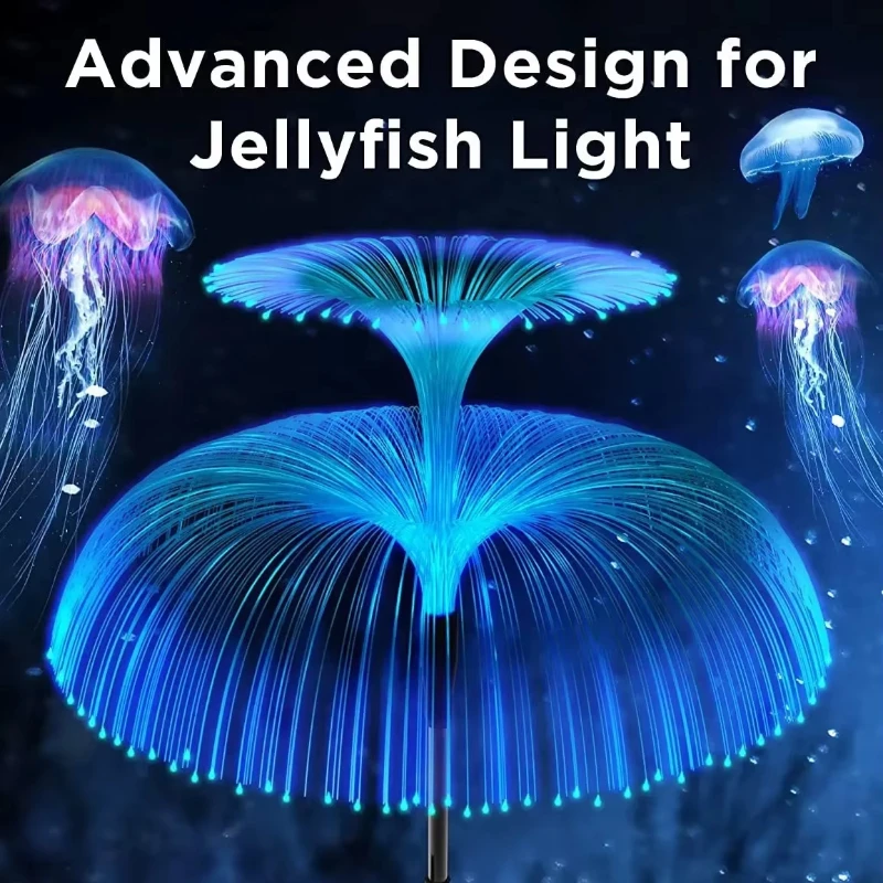 Double Jellyfish Solar Light 7 Gradient Colors Solar Garden Light LED Fiber Optic Lamp Outdoor Waterproof Decoration Ground Lamp