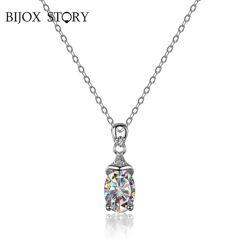 

BIJOX STORY Classic Pendant Necklace with Water Drop Shape for Female 1 Carat Moissanite Fine Jewelry Necklace for Wediing Party