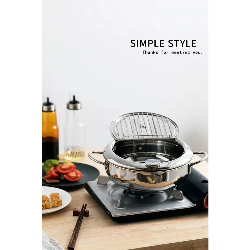 

Temperature Control Fried Food Fryer Stainless Steel Japanese Tempura Pot with Lid