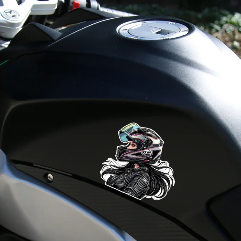1PC Cartoon Biker Girl Sticker Waterproof Vinyl Decals Motorcycle Front Cowl Fuel Tank Helmet Scratch Cover Decor