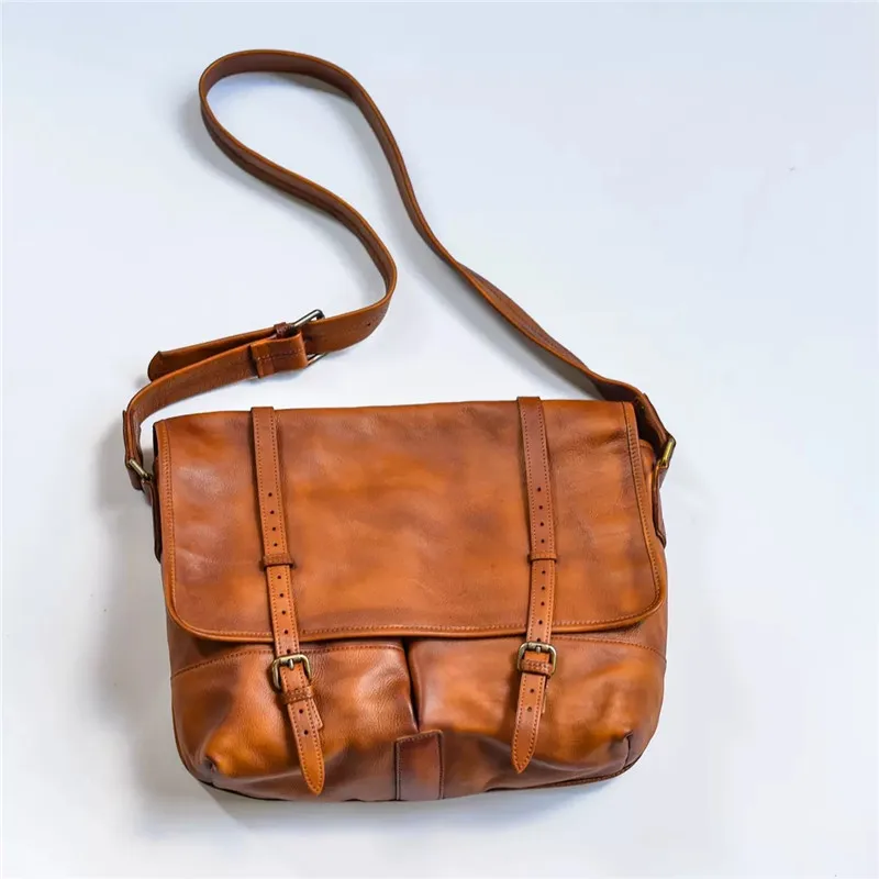 Sac messager en cuir véritable fait à la main pour hommes, organisateurs irrigation, sac à bandoulière vintage, sac de travail en peau de cercle,