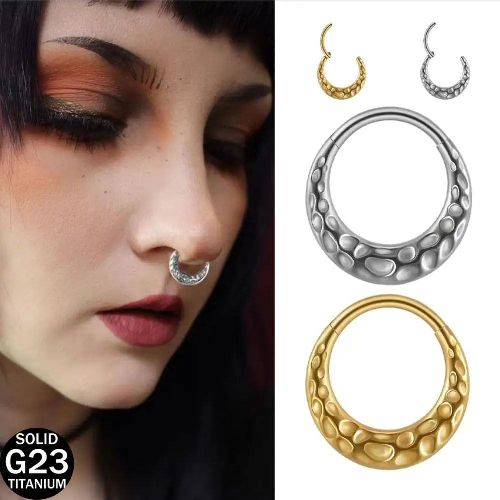 1-5PCS Set Punk Titanium Concave Convex Crater Moon Septum Piercing Clicker Nose Rings 16G Segment Cartilage Daith Hoop Earring