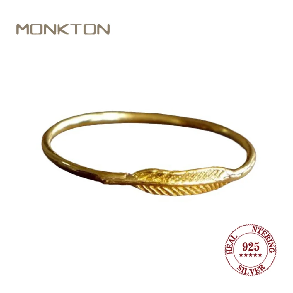 

Кольцо Monkton из стерлингового серебра 925 пробы с золотой пластиной и перьями, нежное и шикарное, идеально подходящее для повседневного ношения, уникальный дизайн, ювелирное изделие, подарок для женщин