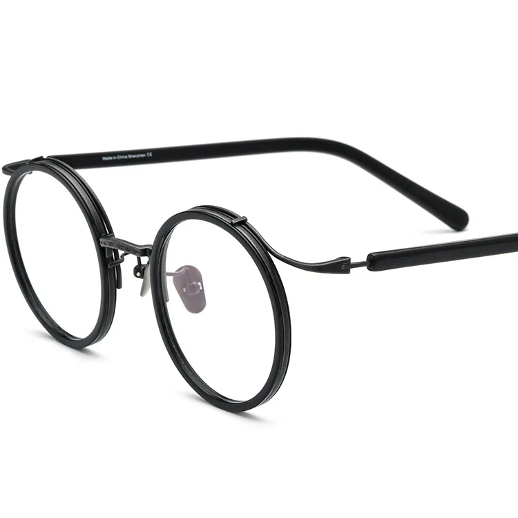 Eyeglass frame pure titanium plate eyeglass frame round retro flat glasses myopia anti-blue light