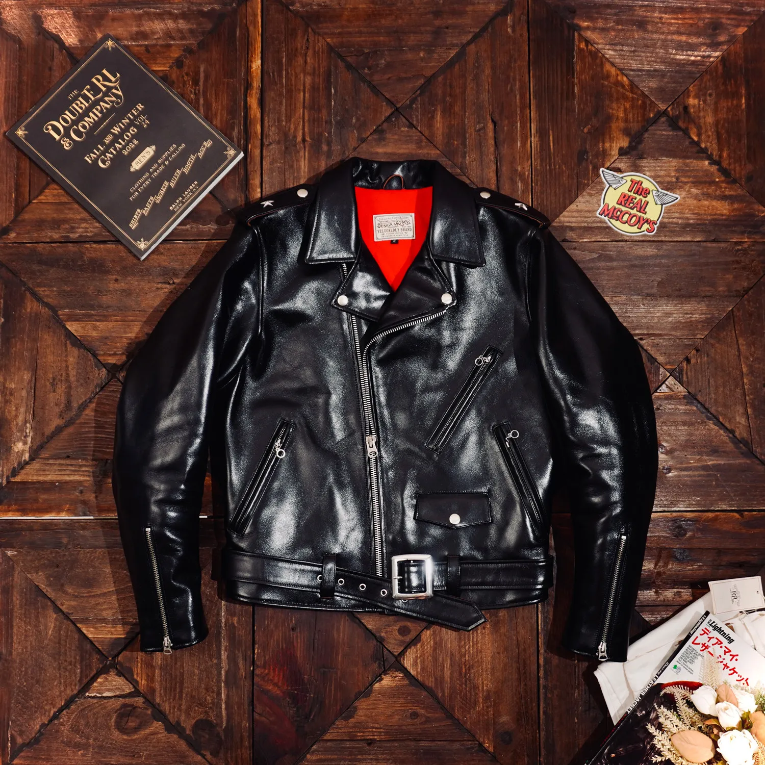 Tailor Brando Vegetable Tanned Teacore Horsehide Men's Classic 613 Double Rider Genuine Leather Biker Jacket