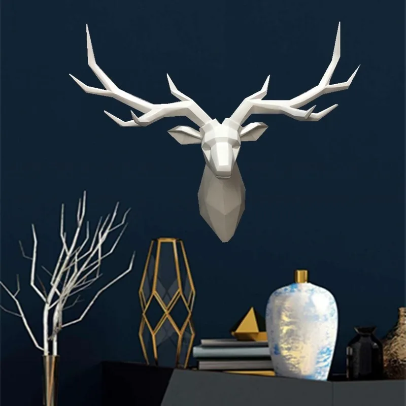 Nordic creative lucky animal three-dimensional deer head wall hanging decoration,  entrance background wall decoration