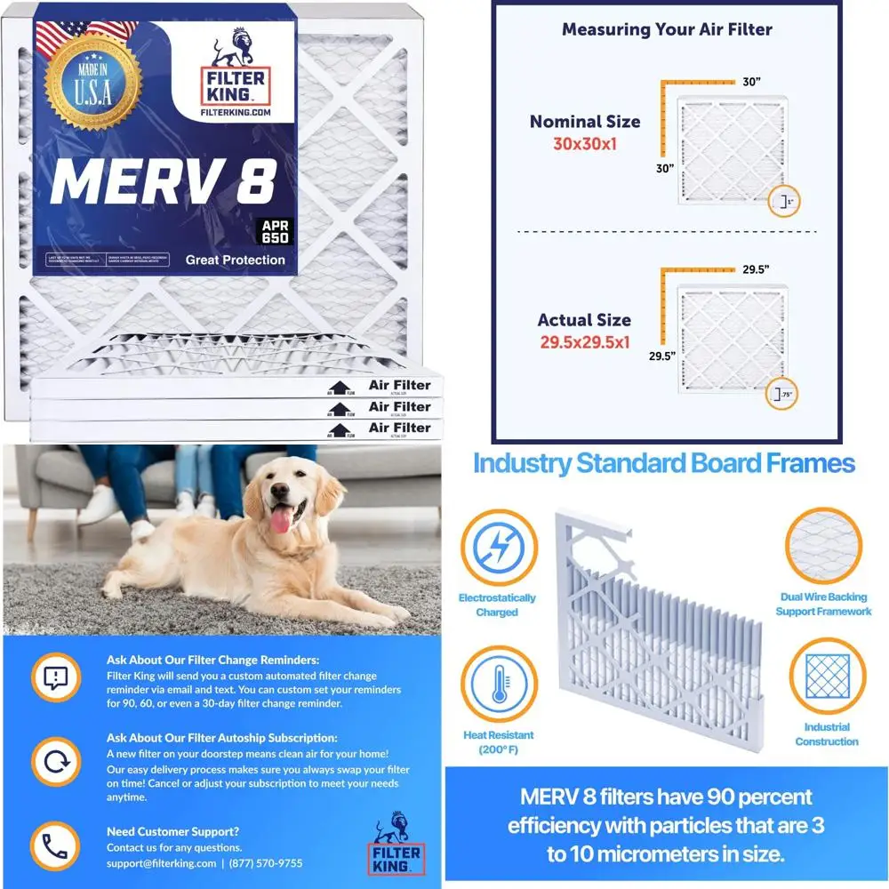 

12x12x2 MERV 8 Pleated Air Filters 6-Pack for HVAC A/C Furnace Systems - Made in USA - Actual Size 12x12x1.75 Inches
