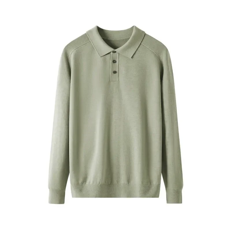 LIBIELIY Men Long-sleeved Knitted Shirt With Turnover Collar Comfortable And All-match Wool Sweater Simple Business And Casual P