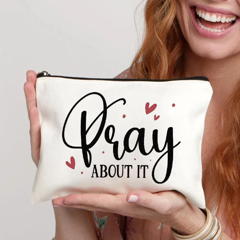 Inspiring Text Jesus Themed Printed Cosmetic Bag Organizer Sundry Storage Zipper Pouch Office Supplies Pencil Case Faith Gift