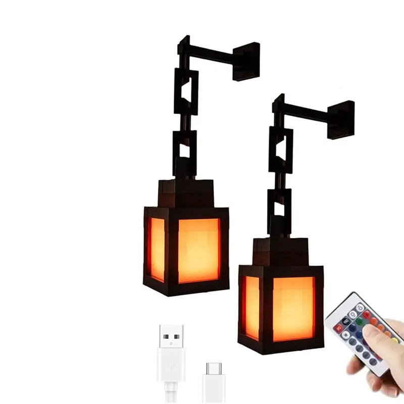 

EYFL-Pixelated Lantern LED Night Light Table/Wall Night Lamp 2Pcs 16-Color Light-Changing With Remote Control Rechargeable