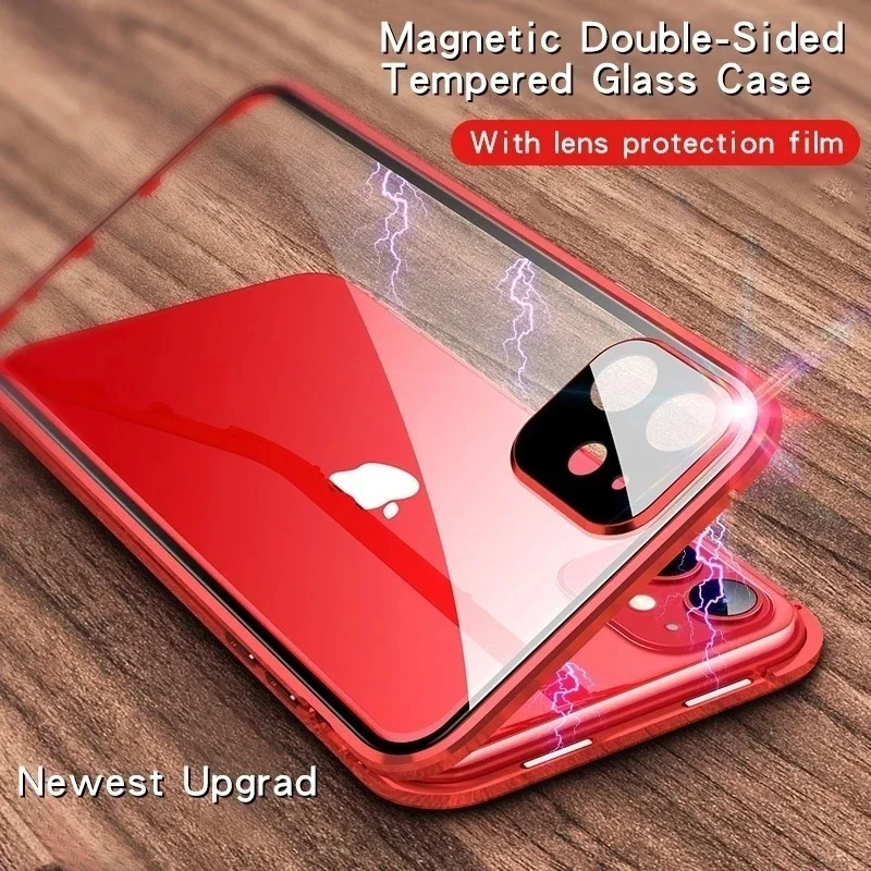 Double Sided Temper Glass Metal Magnetic Phone Case for IPhone 16 15 Plus 11 14 Pro Max 12 13 Mini Full Lens Protect Cover Cases