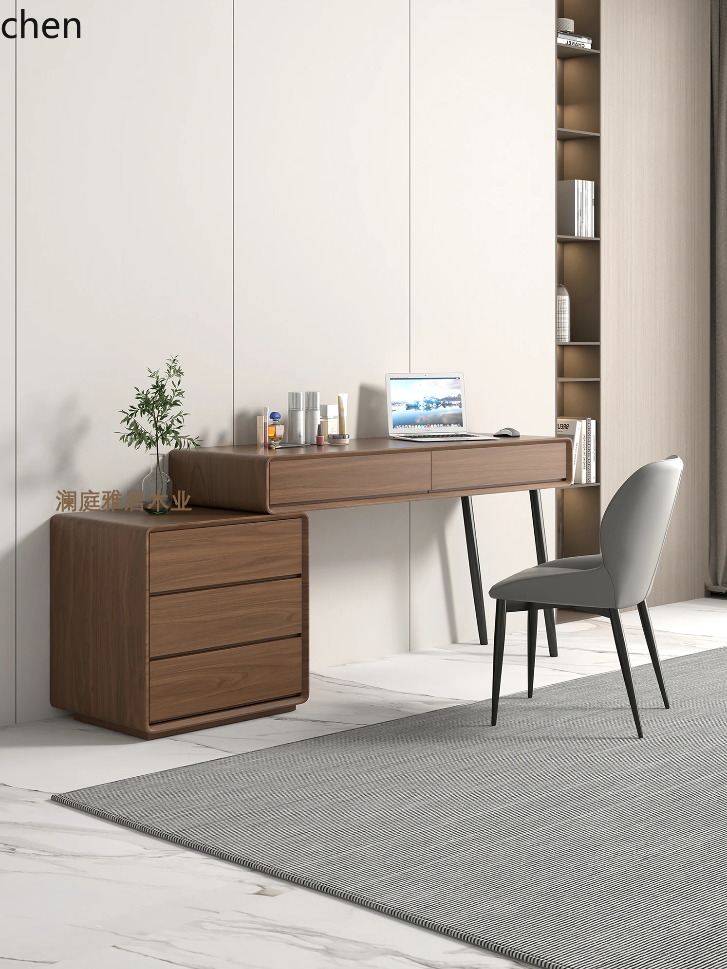 A4 Desk Rotating Desk Walnut Color Corner Solid Wood Computer Desk Dressing Table