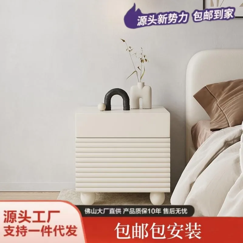Cream windsimple bedroom Internet celebrity bedside table Light luxury bedside storage cabinet Water-based paint small cabinet