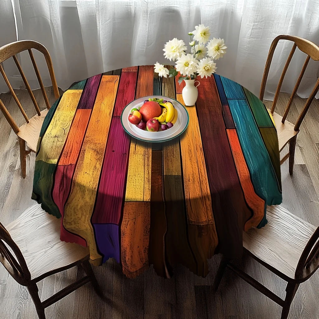 One piece, a colorful wooden board texture tablecloth with a vintage wooden board texture pattern print.zyc