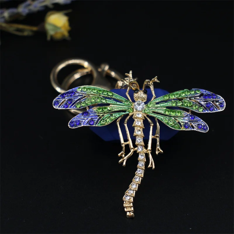 Dragonfly Insect Keychain Rhinestone Crystal Keyring Car Key Chain Women DIY Key Holder Ring Jewelry Gifts Accessory Wholesale