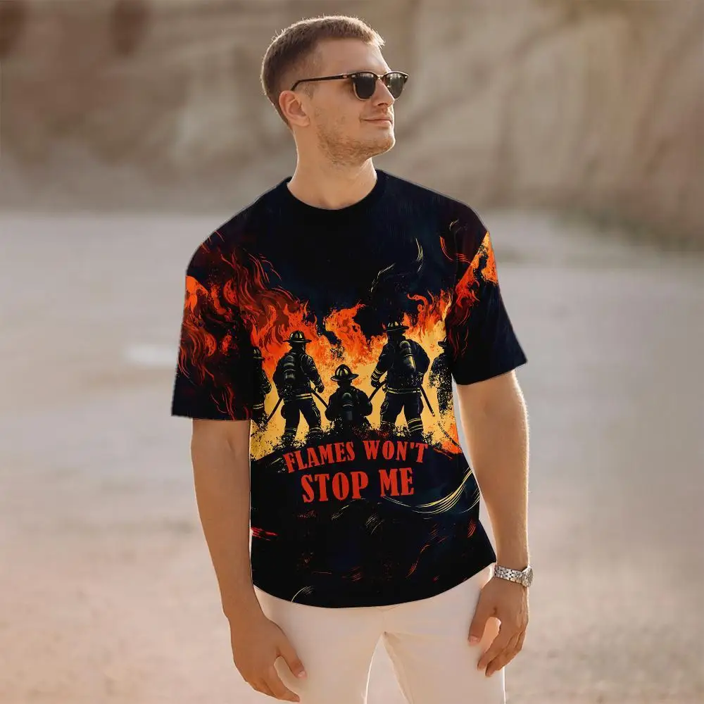 

Men's HipHop Firefighter Graphic T-shirts Fashion 3D Print Summer Casual Short Sleeve Unisex Streetwear Trendy Oversized Tees