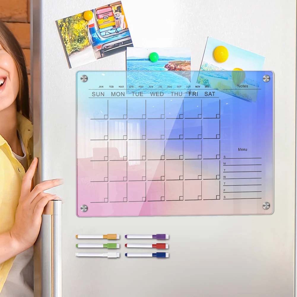 Fridge Weekly Calendar Acrylic Planner Board For Fridge Strong Magnetic Erasable Board Planner For Refrigerator With 6 Markers