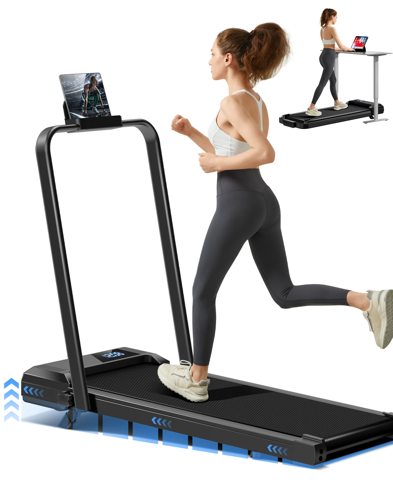 Tapis de course sous le bureau incliné UMAY avec ceinture de course à motif diamant, tapis de course suober pour le bureau à domicile avec écran LCD LED