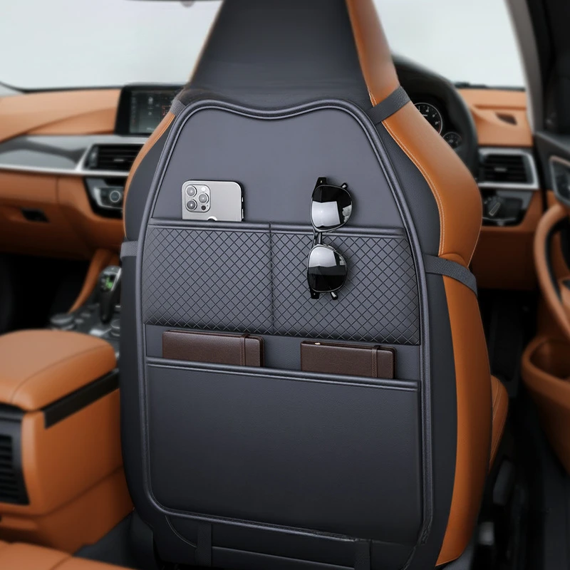مقعد السيارة المضادة للركلة وسادة جلدية السيارات المقعد الخلفي معلقة حامي غطاء مع التخزين المنظم جيب باد لملحقات الأطفال #2