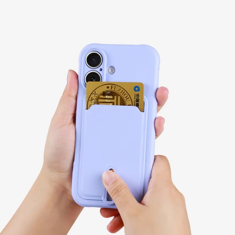 Fine Hole Push sliding card holder silicone phone case for iPhone 16 15 14 13 12 11 Pro Max Plus Mini shockproof soft back cover