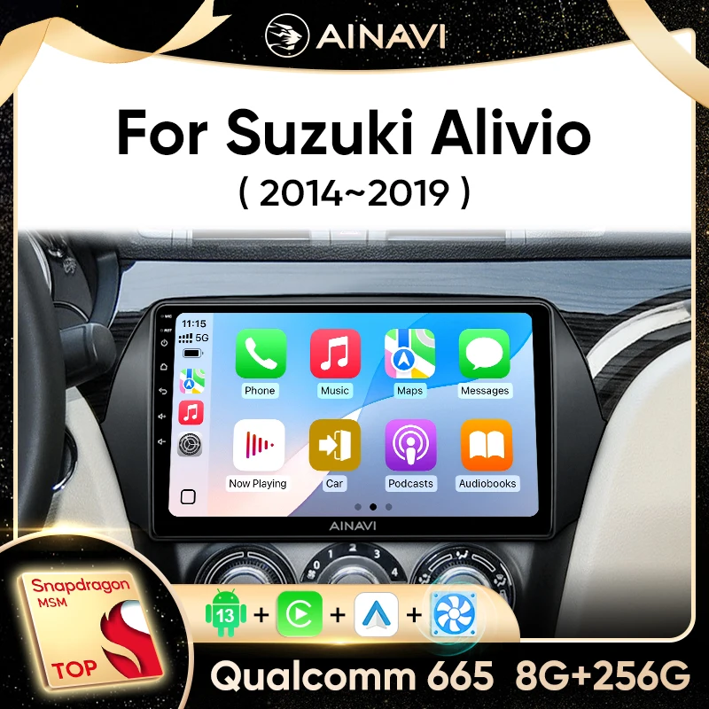 

Автомобильный стерео радио Ainavi для Suzuki Alivio Ciaz 2014-2019, мультимедийный плеер, беспроводной Carplay, Android, сенсорный экран, Wi-Fi 4G