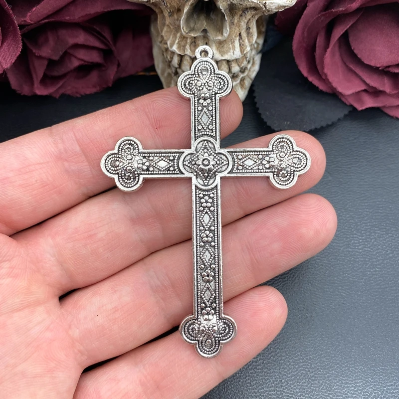 3 uds. De dijes de Cruz de flor de 80x54mm, colgante de fe de Jesús, dijes de diseñador aptos para fabricación de joyería, accesorios de joyería DIY