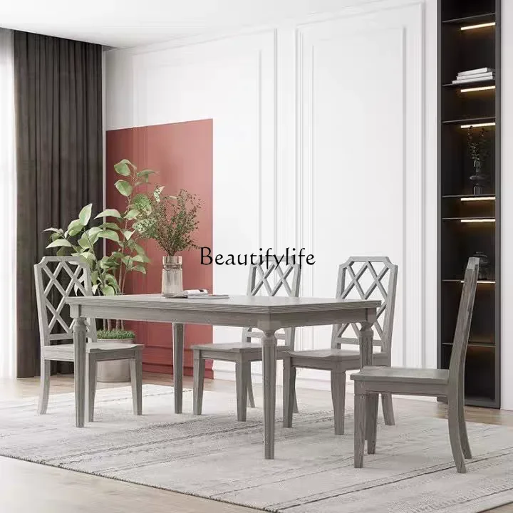 

pg55American retro old dining table dining chair custom light luxury ash wood rectangular dining table