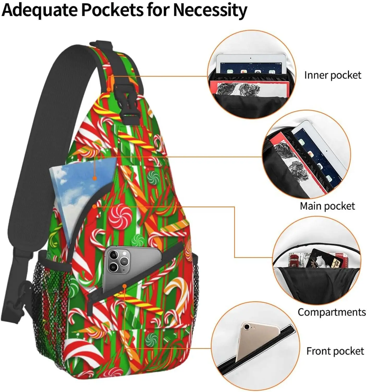 Merry Christmas. Cross Chest Bag Diagonally Travel Backpack, Light Travel, Hiking Single Shoulder Bag