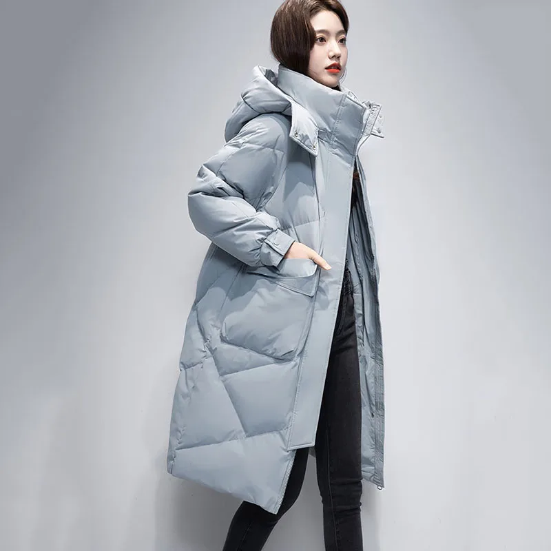 ใหม่สตรีลงเสื้อแจ็คเก็ตยาวที่ถอดออกได้Hooded Parker Overcoatฤดูใบไม้ร่วงฤดูหนาวเสื้อแจ็คเก็ตหญิงสบายๆหิมะสีขาวเป็ดลงCoat