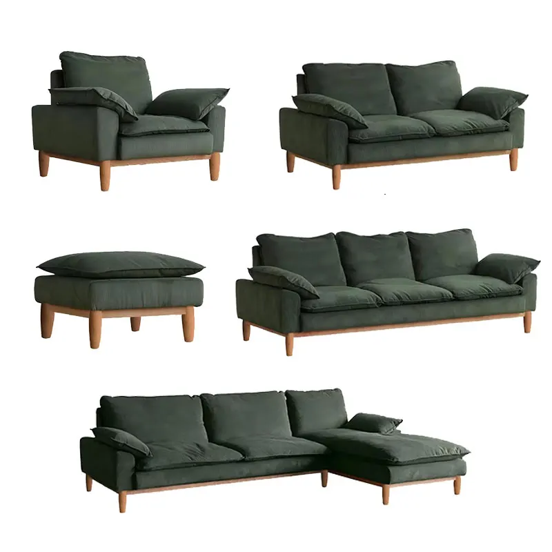 #Lazy Person Sofa Single Living Room Solid Wood Frame Small Nordic Cherry Wood Home Japanese Corduroy Sofa