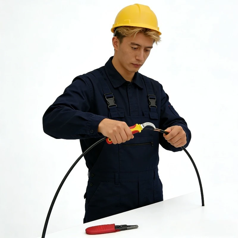 

Insulated Cable Stripper Knife Ergonomic Hand Tool with Straight And Curved Blades Non-Collapsible Electrician's Tool